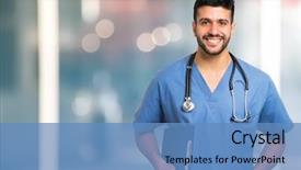  Presentation with nurse - Audience pleasing presentation theme consisting of nurse - portrait of a smiling doctor backdrop and a teal colored foreground