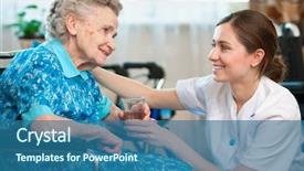  Presentation with caregiver - Slides enhanced with nurse - senior woman with her caregiver background and a ocean colored foreground