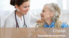  Presentation with home - PPT layouts enhanced with nurse - senior woman with her home background and a coral colored foreground