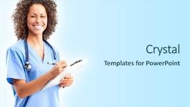  Presentation with medical smiling doctor - Slide deck consisting of nurse - smiling medical doctor with stethoscope background and a white colored foreground