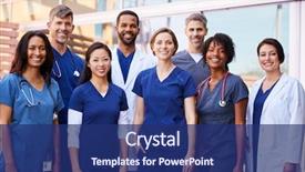  Presentation with nurse team - Presentation theme with nurse - smiling medical team standing together background and a navy blue colored foreground