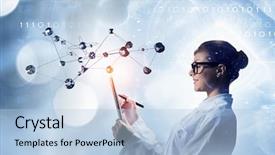  Presentation with research - PPT theme having nurse 3d - scientist woman doing research mixed background and a light blue colored foreground