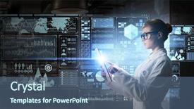  Presentation with research - Presentation theme featuring nurse 3d - scientist woman doing research mixed background and a ocean colored foreground