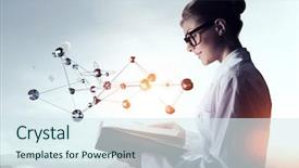  Presentation with research - Presentation theme enhanced with nurse 3d - scientist woman doing research mixed background and a sky blue colored foreground