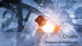  Presentation with scientist - Colorful PPT theme enhanced with nurse 3d - scientist woman using tablet pc backdrop and a light blue colored foreground