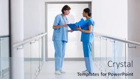  Presentation with nurse - Presentation theme enhanced with nurse-and-doctor-discussing-over background and a light blue colored foreground