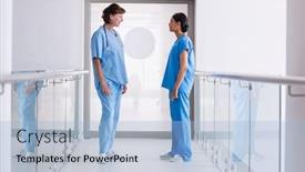  Presentation with icu nurse hospital patients - PPT theme having nurse-and-doctor-interacting background and a light blue colored foreground