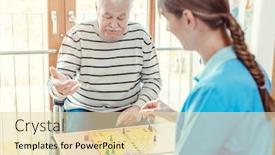  Presentation with board game - Amazing PPT layouts having nurse and senior in retirement home playing a board game together backdrop and a lemonade colored foreground