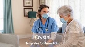  Presentation with medical face mask - Slide set featuring nurse-and-senior-woman-going background and a coral colored foreground