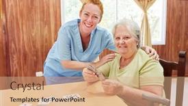  Presentation with retirement - Presentation with nurse-and-senior-woman-playing background and a coral colored foreground