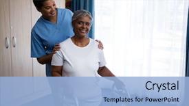  Presentation with granddaughter walking senior - Presentation theme having nurse assisting senior woman background and a light blue colored foreground