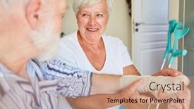  Presentation with old man - Presentation having nurse-binds-old-man-s background and a coral colored foreground