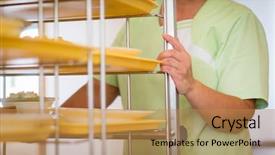  Presentation with food service - Beautiful presentation theme featuring nurse bringing food service backdrop and a coral colored foreground