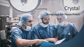  Presentation with operation room - Amazing slides having nurse cap - surgeons discussing patient records backdrop and a light gray colored foreground
