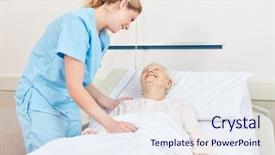  Presentation with senior citizen - Audience pleasing slide deck consisting of nurse cares caring for bedridden backdrop and a sky blue colored foreground