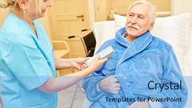  Presentation with elderly patient nurse cares - Theme with nurse cares for a senior background and a light blue colored foreground
