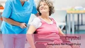  Presentation with rehab clinic - Colorful presentation design enhanced with nurse-caring-for-senior-woman backdrop and a coral colored foreground