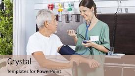  Presentation with blood pressure - PPT theme with nurse checking blood pressure background and a coral colored foreground