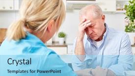  Presentation with dementia - Audience pleasing slide set consisting of nurse comforts senior man backdrop and a light blue colored foreground