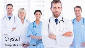  Presentation with confident - Slide deck having nurse day - portrait of confident happy group background and a  colored foreground