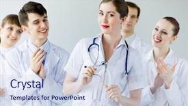  Presentation with director - PPT theme enhanced with nurse director - attractive female doctor in uniform background and a  colored foreground