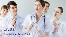  Presentation with female hypnotist - Slide deck having nurse director - attractive female doctor in uniform background and a  colored foreground