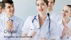  Presentation with director - PPT theme enhanced with nurse director - attractive female doctor in uniform background and a  colored foreground