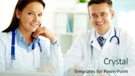  Presentation with military security camera - Slides enhanced with nurse executive - portrait of confident doctors looking background and a sky blue colored foreground