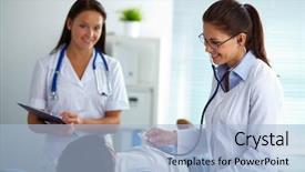  Presentation with culture and medical treatment - Colorful PPT theme enhanced with nurse executive - portrait of confident female doctor backdrop and a light blue colored foreground