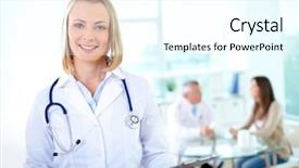  Presentation with female - Theme consisting of nurse executive - portrait of pretty female practitioner background and a cool aqua colored foreground