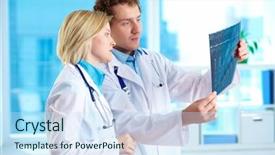  Presentation with exam results - Audience pleasing slides consisting of nurse executive - portrait of young doctor commenting backdrop and a  colored foreground