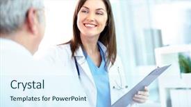  Presentation with executive assistant - Theme featuring nurse executive - portrait of young pretty assistant background and a sky blue colored foreground