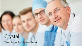  Presentation with nurse team - Presentation having nurse executive - senior doctor with experience next background and a  colored foreground