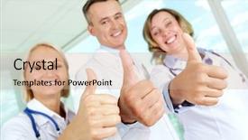  Presentation with coats - Presentation design consisting of nurse executive - three clinicians in white coats background and a coral colored foreground