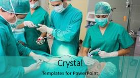  Presentation with surgical tool - Slide deck consisting of nurse giving a surgical tool background and a teal colored foreground