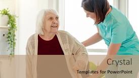  Presentation with elderly home - Presentation theme consisting of nurse-giving-cane-to-old background and a coral colored foreground