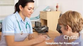  Presentation with injection - PPT theme featuring nurse giving injection to child background and a coral colored foreground