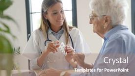  Presentation with elderly medication - Presentation theme consisting of nurse giving medication to elderly woman background and a coral colored foreground