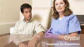  Presentation with chemotherapy - Beautiful slide deck featuring nurse giving patient chemotherapy injection backdrop and a coral colored foreground