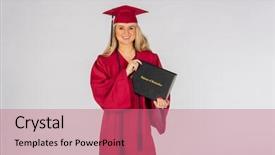  Presentation with post graduation - PPT theme consisting of nurse graduate - gorgeous blonde model posing background and a coral colored foreground