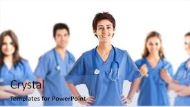  Presentation with nurse team - Presentation featuring nurse graduate - medical team banner background and a teal colored foreground