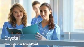  Presentation with nurse students - Theme having nurse graduate - young students in hall background and a teal colored foreground