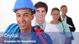  Presentation with workers compensation - Cool new presentation design with nurse hat - four workers with different professions backdrop and a ocean colored foreground