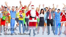  Presentation with white christmas - Beautiful theme featuring nurse hat - group of happy christmas people backdrop and a light blue colored foreground