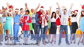  Presentation with group of children in christmas - Presentation design with nurse hat - group of happy christmas people background and a teal colored foreground