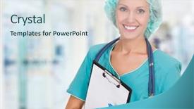  Presentation with doctor in hospital health insurance related icons healthcare person saving medical - Cool new slide deck with nurse hat - medical doctor woman backdrop and a sky blue colored foreground