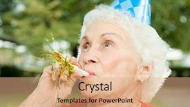  Presentation with birthday party - PPT theme with nurse hat - senior woman at a birthday background and a coral colored foreground