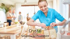  Presentation with retirement party - Presentation design consisting of nurse hat - smiling caregiver packs a present background and a lemonade colored foreground