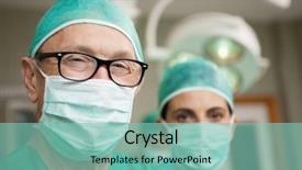  Presentation with healthcare workers - Theme with nurse hat - smiling surgeon crossing his arms background and a seafoam green colored foreground