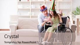  Presentation with disabled person - Theme featuring nurse hat - young family celebrating birthday background and a  colored foreground